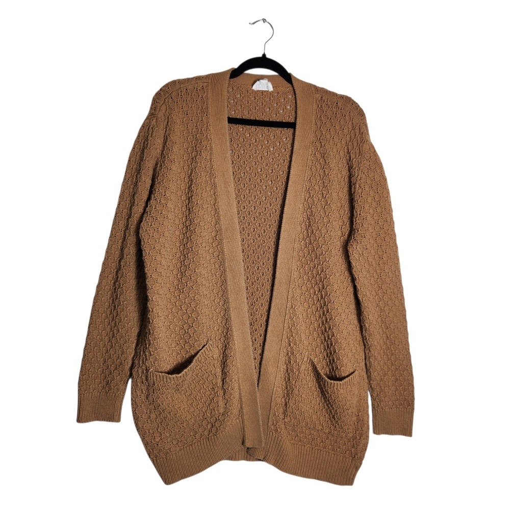Pact Organic Cotton Honeycomb Knit Cardigan Brown Open Front Sweater M/L